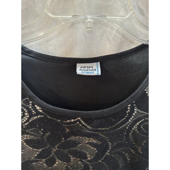 Adrian Delafield Black Floral Lace Overlay Top – Size XL (22.5” P2P) - Picture 5 of 6